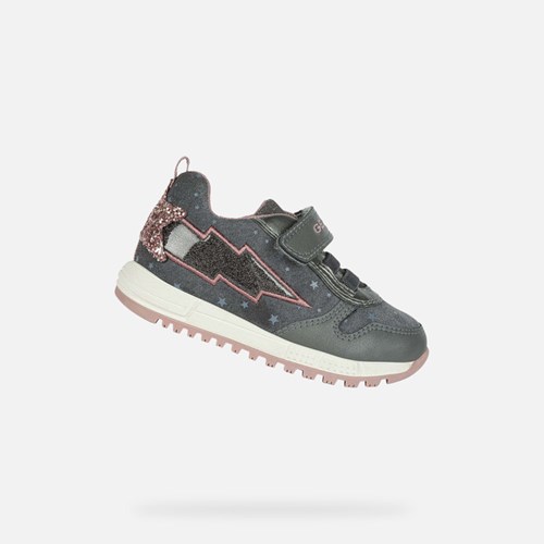 Baskets Geox Alben Bebe Grise Foncé Rose | NRUOKJ352