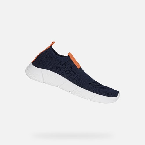 Baskets Geox Aril Garcon Bleu Marine Orange | EDCNIL806