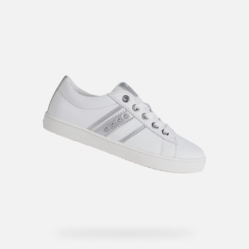 Baskets Geox Kathe Fille Blanche Argent | JCEBPK936