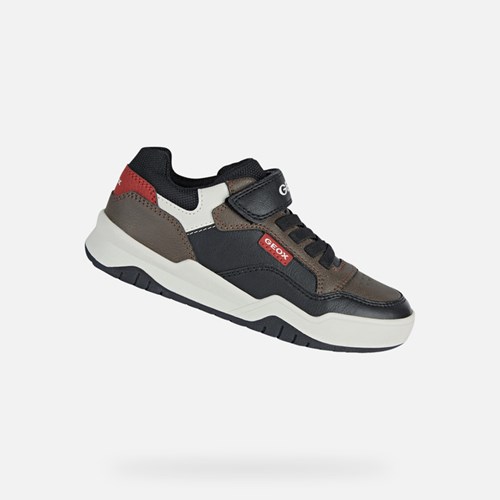 Baskets Geox Perth Garcon Chocolat Rouge | XBHGPL810