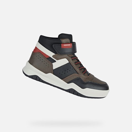 Baskets Geox Perth Garcon Chocolat Rouge | XKJIST159