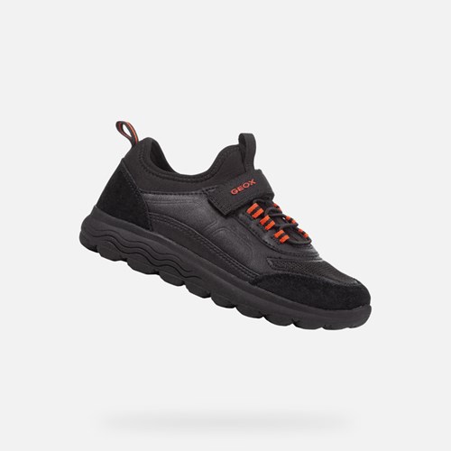 Baskets Geox Spherica Fille Noir Orange | BJSVLC069