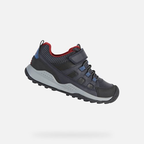 Baskets Geox Teram Abx Garcon Bleu Marine Rouge Foncé | RAFLJU254