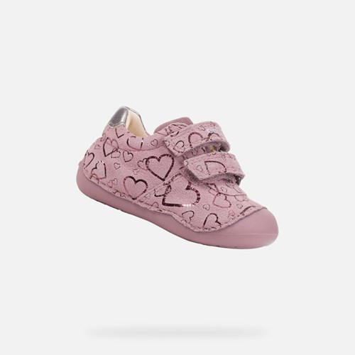 Baskets Geox Tutim Bebe Rose Foncé Argent | RJNVHE395