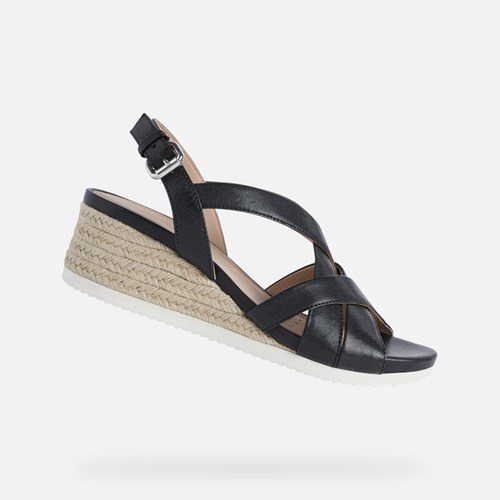 Sandales Geox Ischia Corda Femme Noir | CIVXZL823