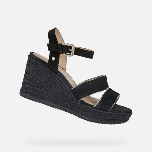 Sandales Geox Ponza Femme Noir Doré | OEGQIM175
